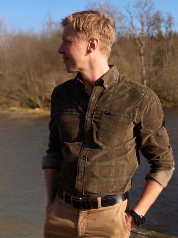 Walton Light Cord Shirt Men Hunter Green Checked, view: 1
