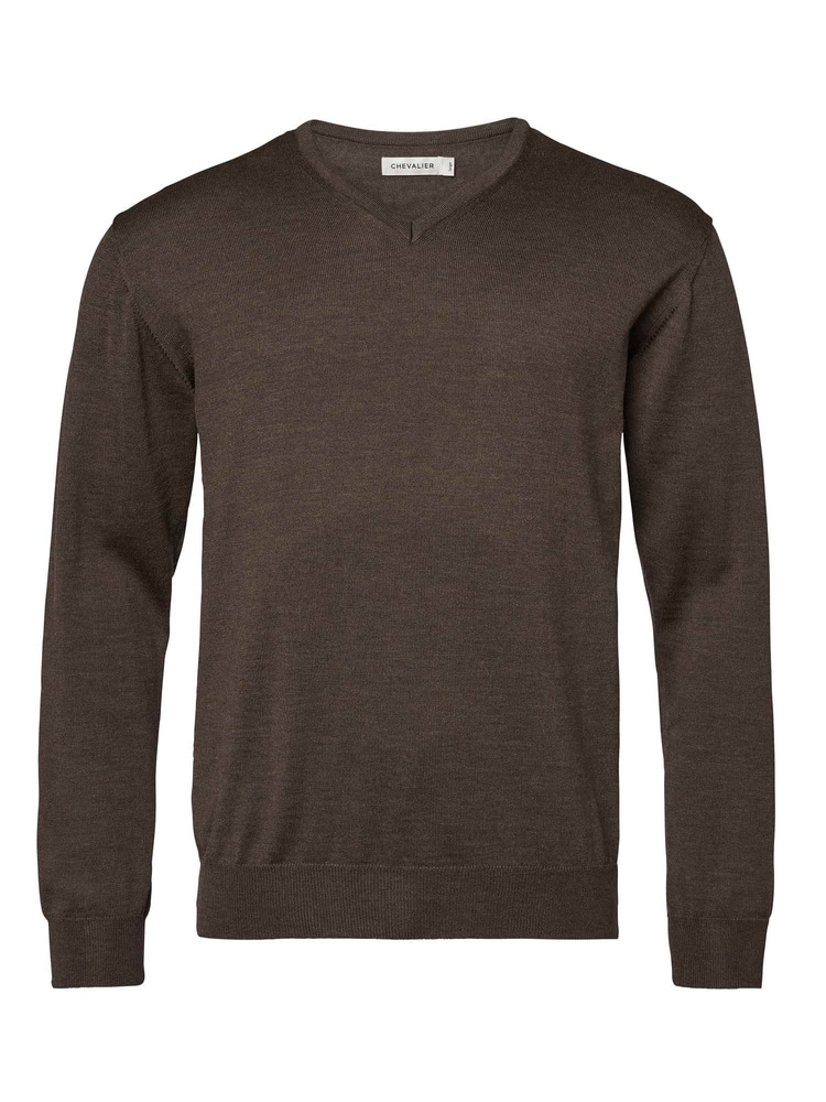 Aston V-Neck Merino Pullover Men Leather Brown, view: 1